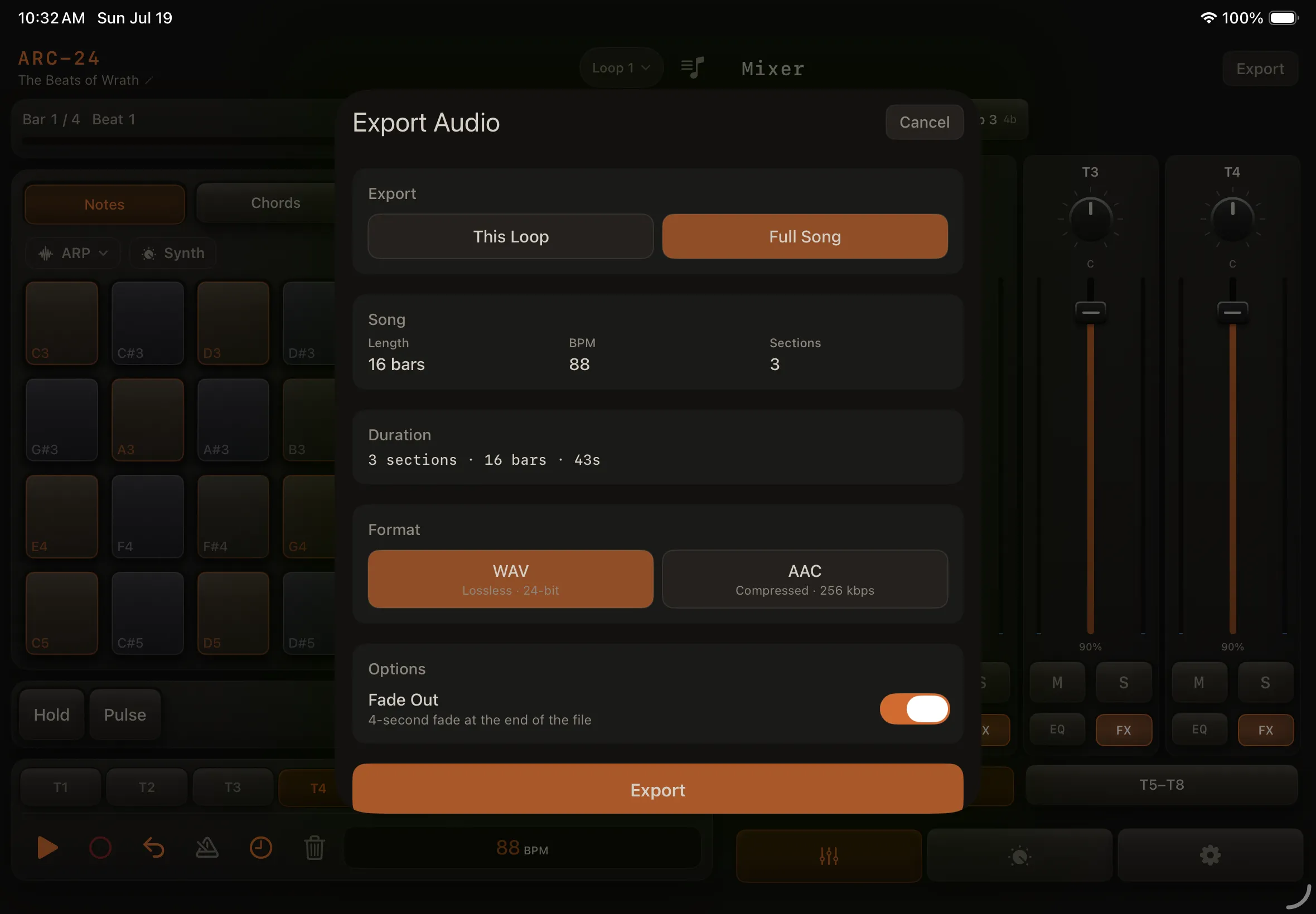 ARC-24 Export Audio on iPad