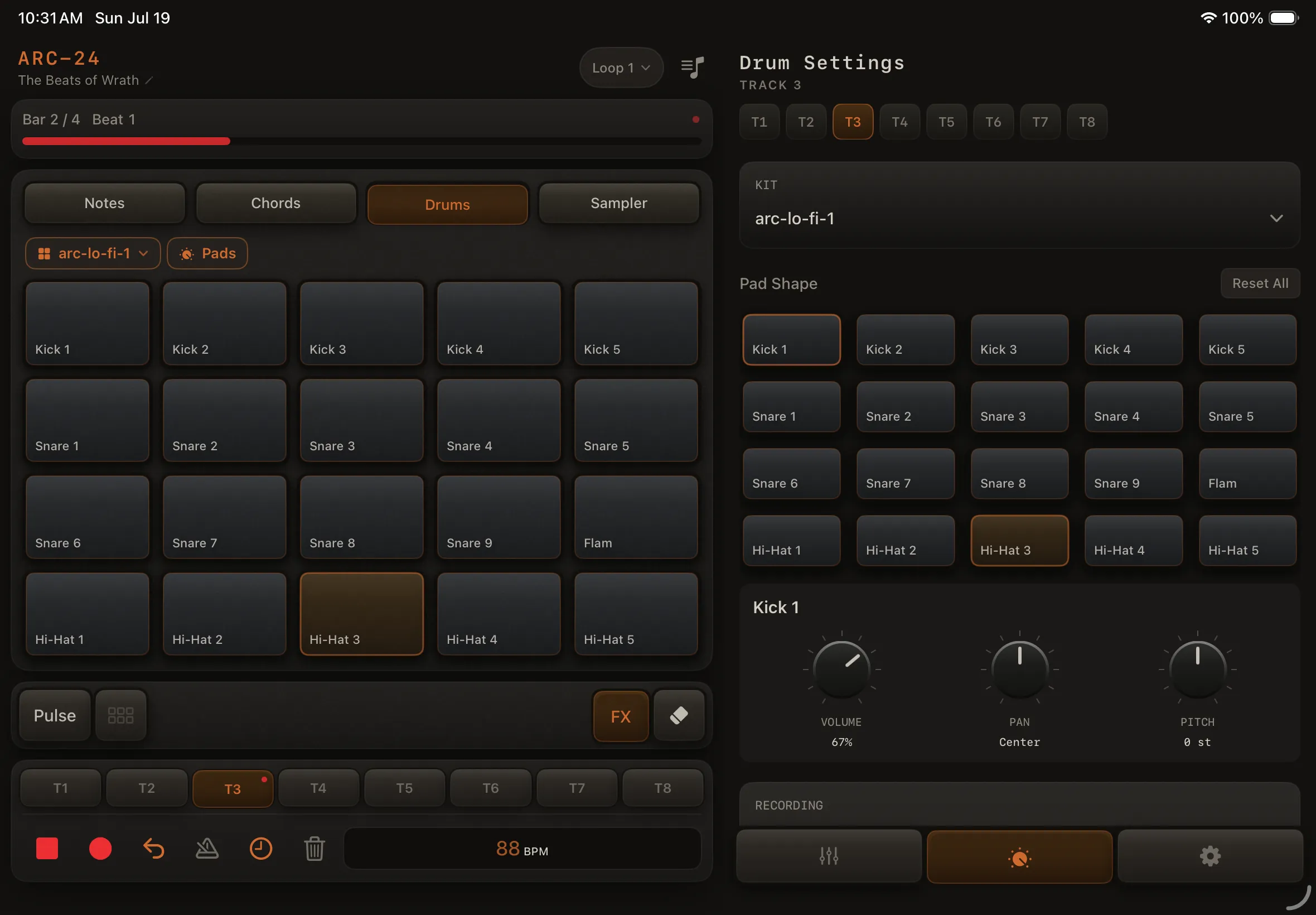 ARC-24 Drum Kit view on iPad