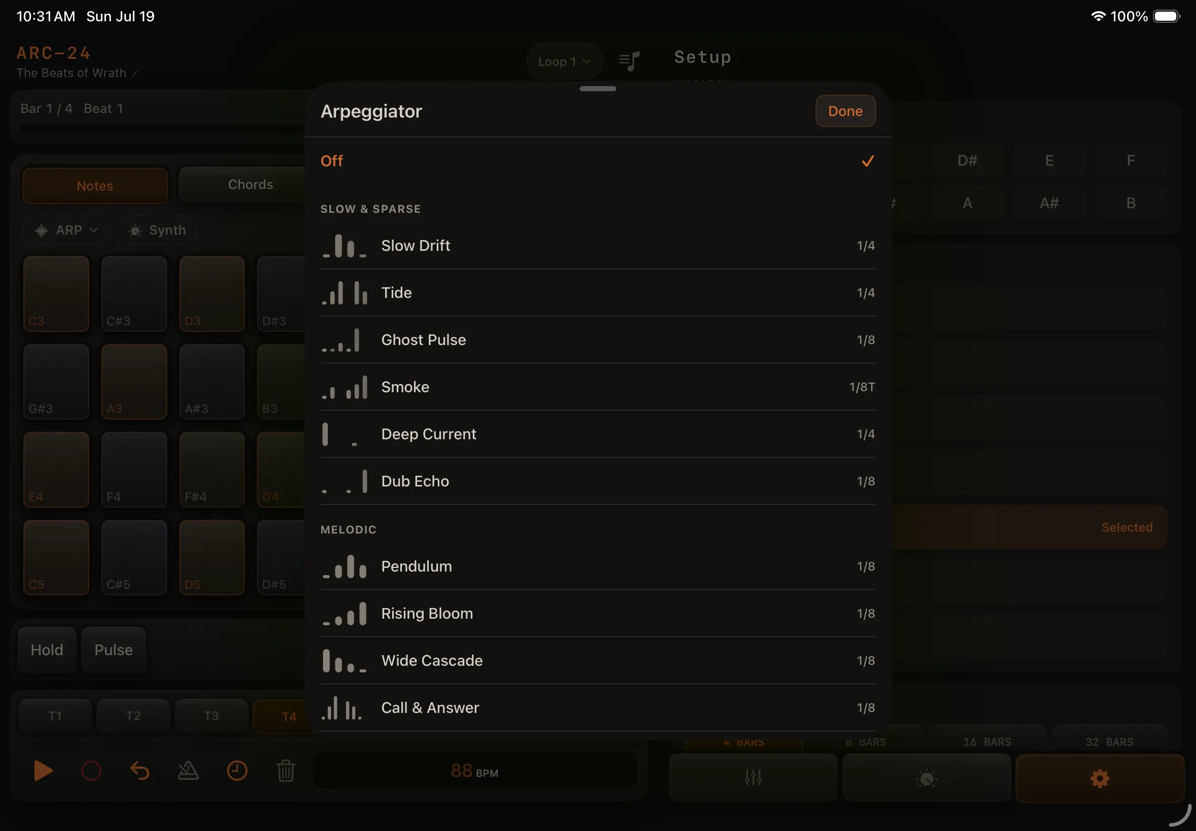 ARC-24 Arpeggiator patterns on iPad